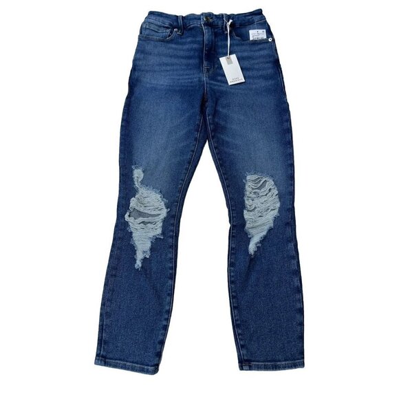 Good American Denim - Good American Blue Denim Good Waist Ripped Crop Shadow pockets Jeans Blue 855